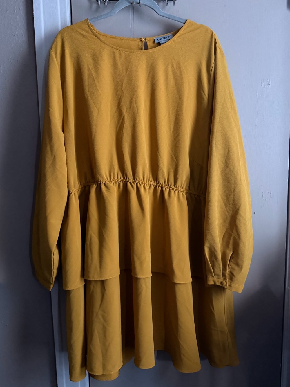 Mustard Tiered Long-Sleeve Dress
